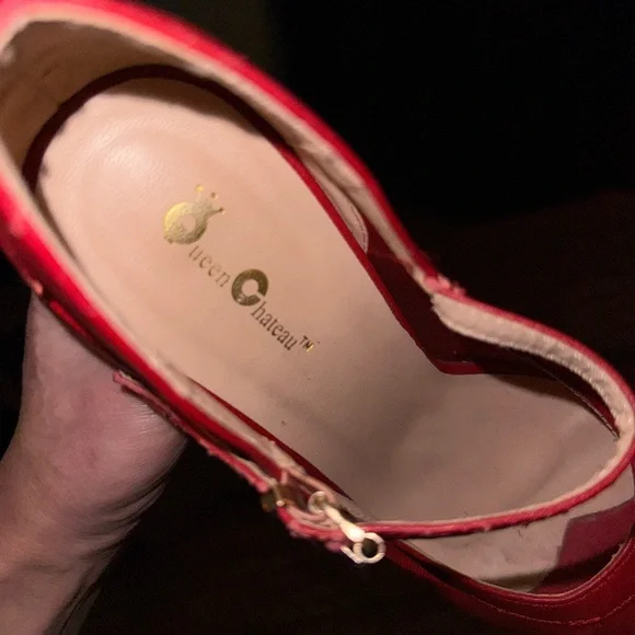 Size 7 ruby red mesh platform peep toe sandals heels worn by Christian Cinn - Picture 7 of 8